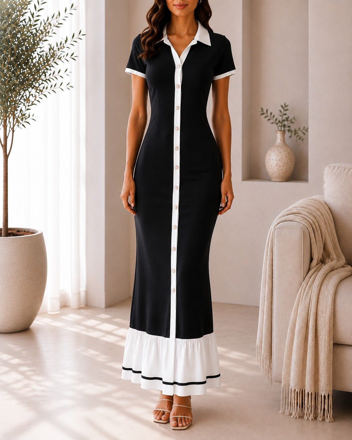 Ladies New Feeling Black Knit Ruffle Hem Dress - StylePhase SA
