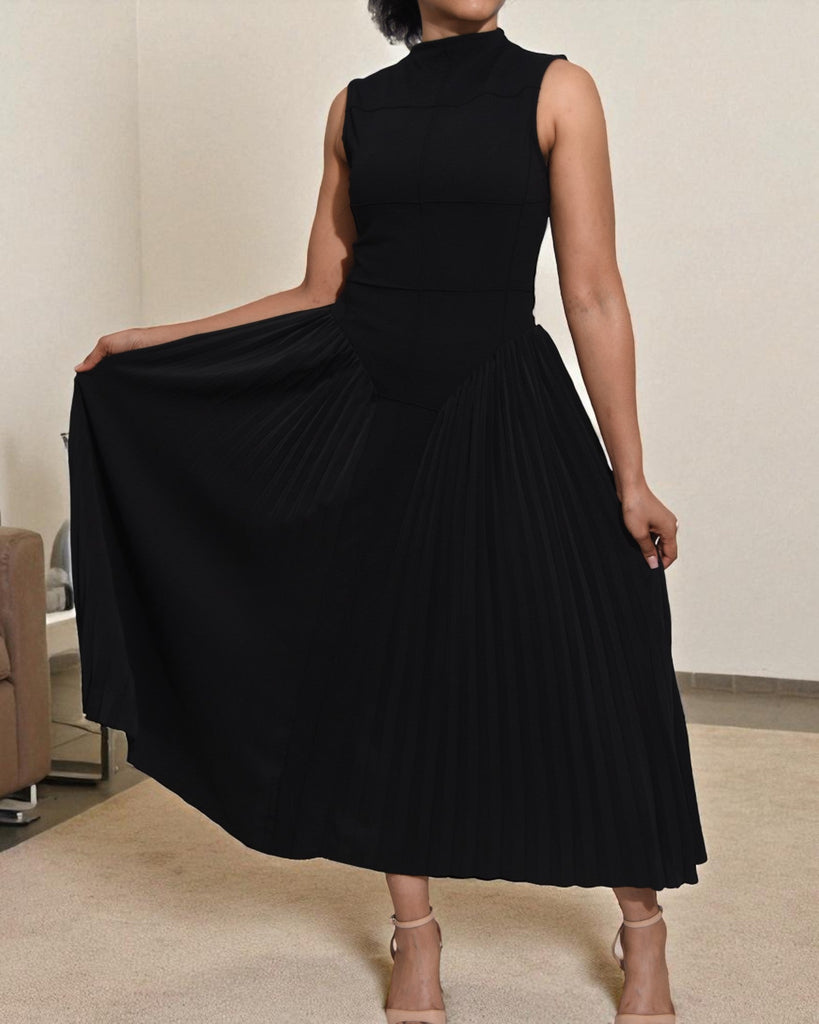 Ladies New Feeling Black Pleated Pocket Dress - StylePhase SA
