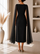 Ladies New Feeling Black Rose Cape Sleeve Dress - StylePhase SA