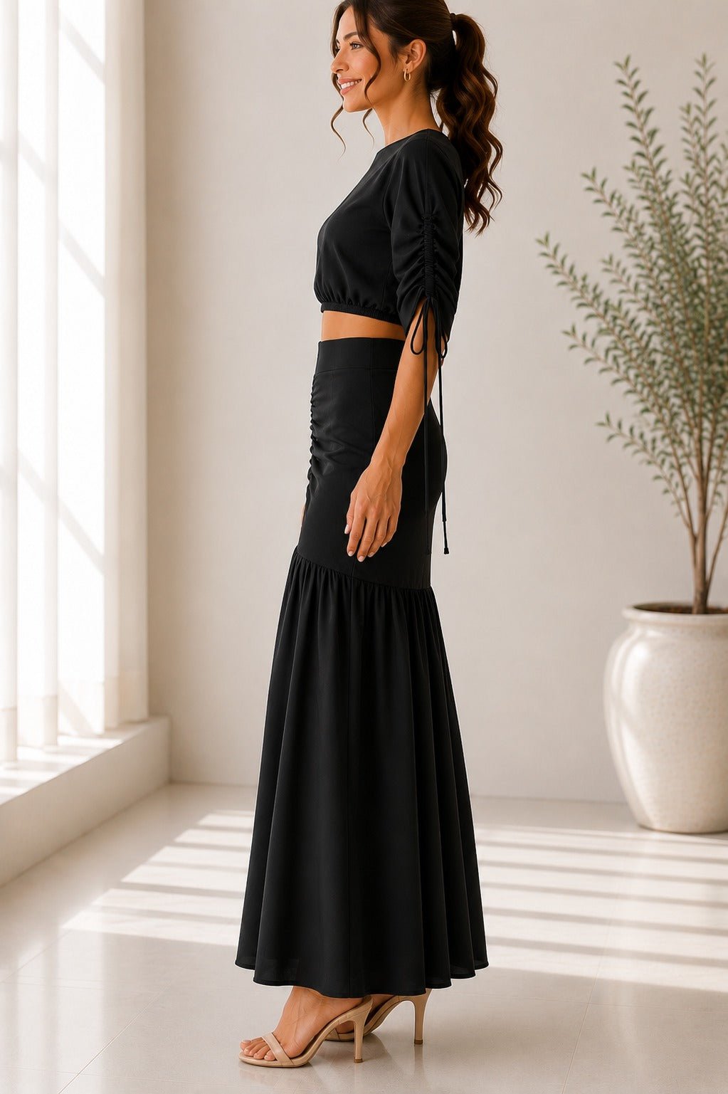 Ladies New Feeling Black Ruche Two Piece Set - StylePhase SA
