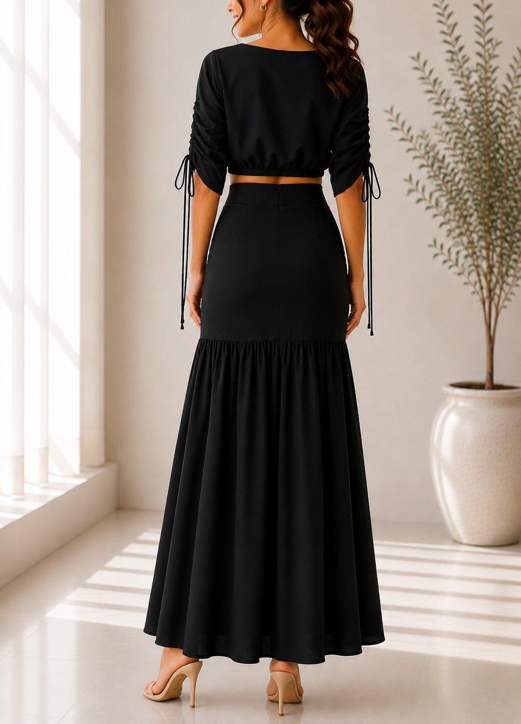 Ladies New Feeling Black Ruche Two Piece Set - StylePhase SA