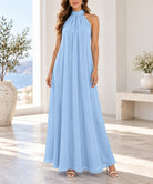 Ladies New Feeling Blue High Neckline Draped Maxi Dress - StylePhase SA
