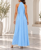 Ladies New Feeling Blue High Neckline Draped Maxi Dress - StylePhase SA