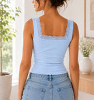 Ladies New Feeling Blue Lace Trim Vest - StylePhase SA