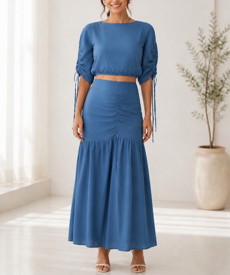 Ladies New Feeling Blue Ruche Two Piece Set - StylePhase SA