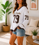 Ladies New Feeling Brown And White Baseball Sweater - StylePhase SA