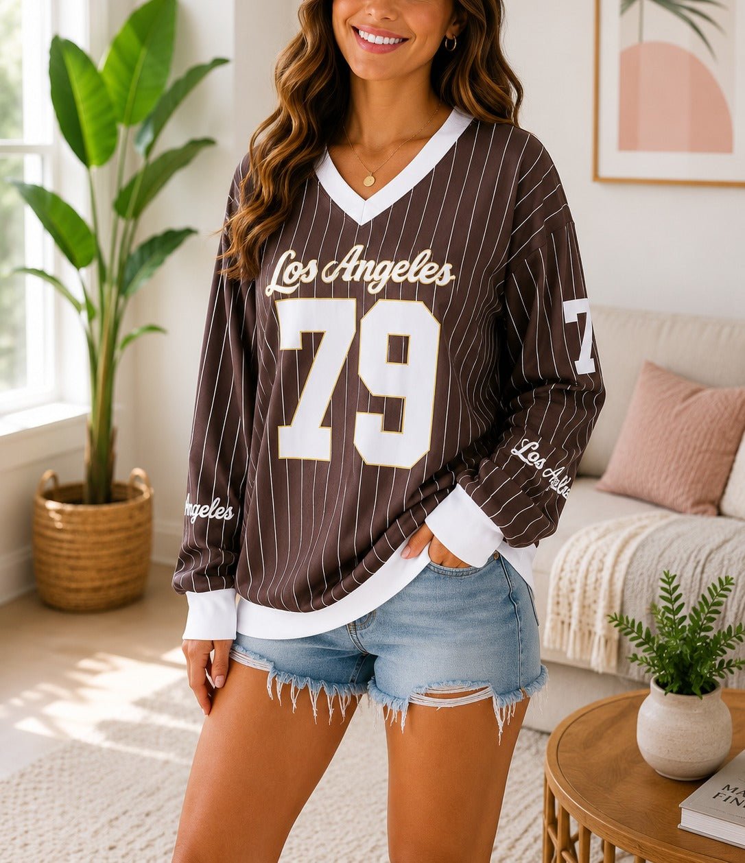 Ladies New Feeling Brown Baseball Sweater - StylePhase SA