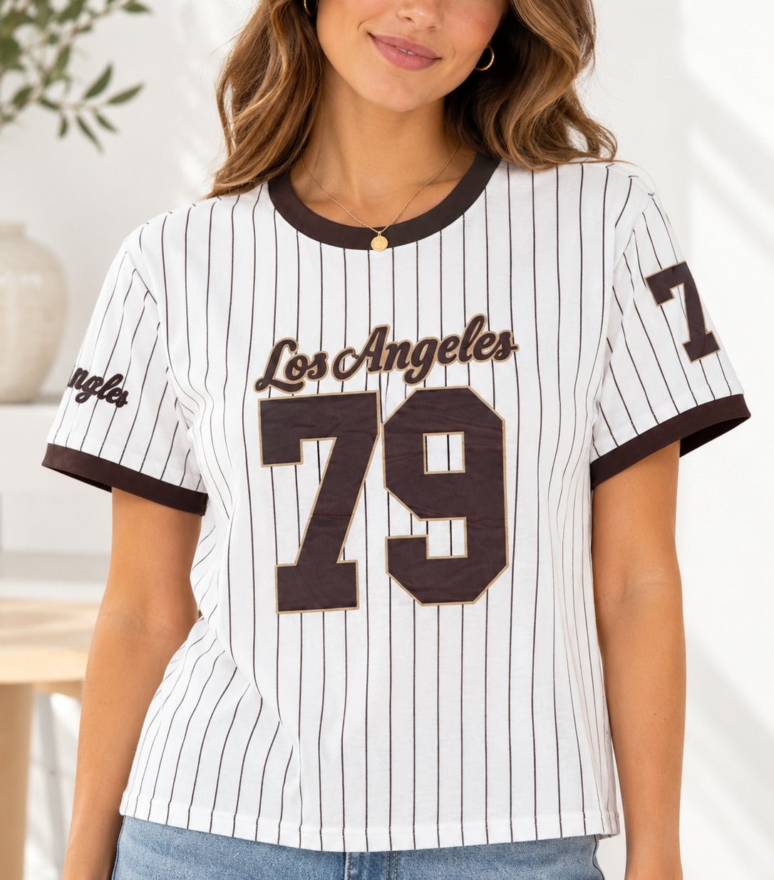 Ladies New Feeling Brown Baseball Sweater - StylePhase SA