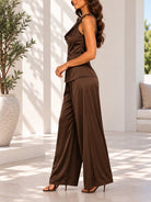 Ladies New Feeling Brown Belted Pants Set - StylePhase SA