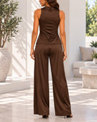 Ladies New Feeling Brown Belted Pants Set - StylePhase SA