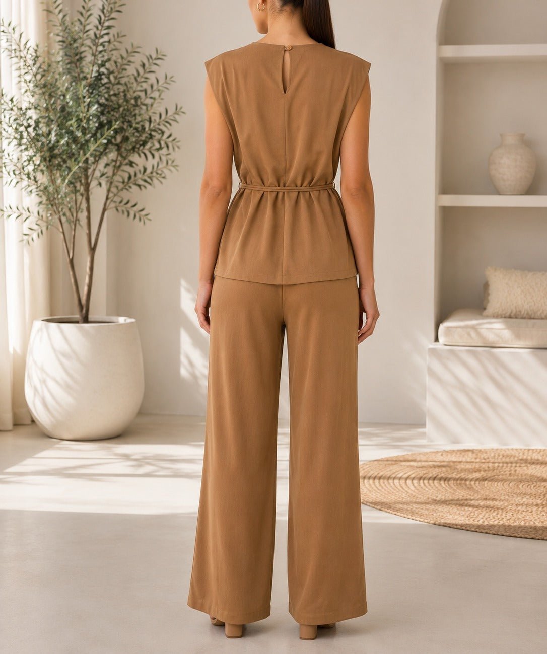 Ladies New Feeling Brown Buckle Detail Sleeveless Two-Piece set - StylePhase SA