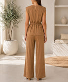 Ladies New Feeling Brown Buckle Detail Sleeveless Two-Piece set - StylePhase SA