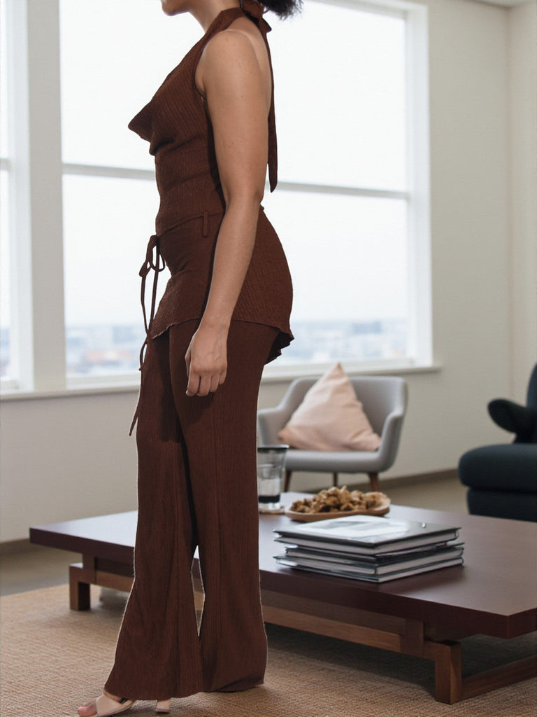 Ladies New Feeling Brown Cowl Neck Two Piece Set - StylePhase SA
