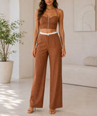 Ladies New Feeling Brown Pinstriped Two Piece Set - StylePhase SA