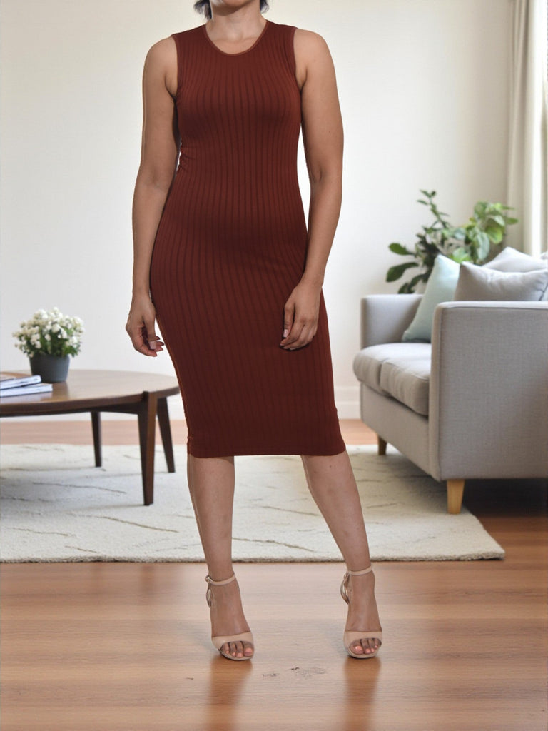 Ladies New Feeling Brown Rib Dress - StylePhase SA