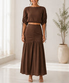 Ladies New Feeling Brown Ruche Two Piece Set - StylePhase SA