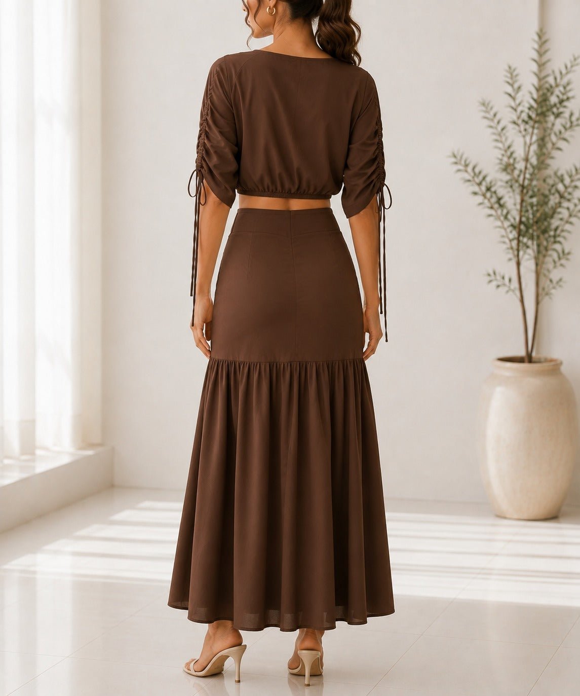 Ladies New Feeling Brown Ruche Two Piece Set - StylePhase SA