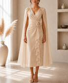 Ladies New Feeling Caramel Rose Cape Sleeve Dress - StylePhase SA