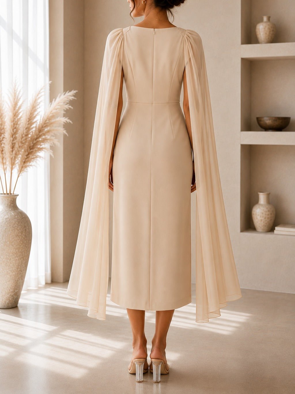 Ladies New Feeling Caramel Rose Cape Sleeve Dress - StylePhase SA