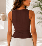 Ladies New Feeling Choc Brown Button Front Jersey Top - StylePhase SA