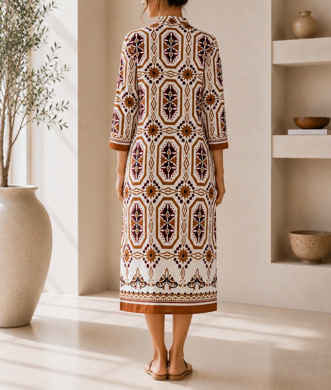 Ladies New Feeling Collar Button Brown Dress - StylePhase SA