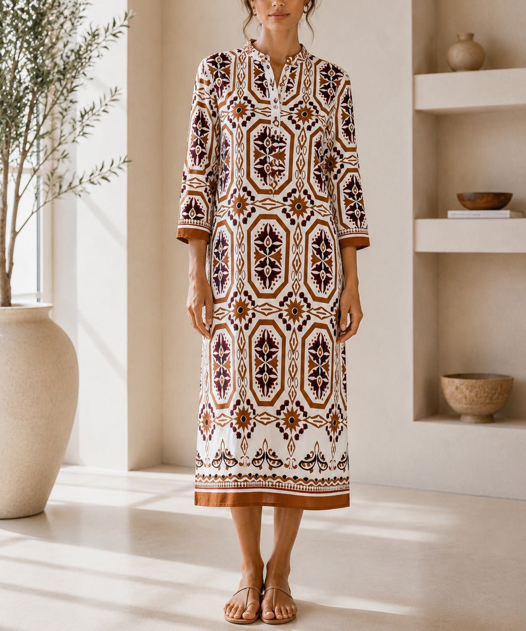 Ladies New Feeling Collar Button Brown Dress - StylePhase SA