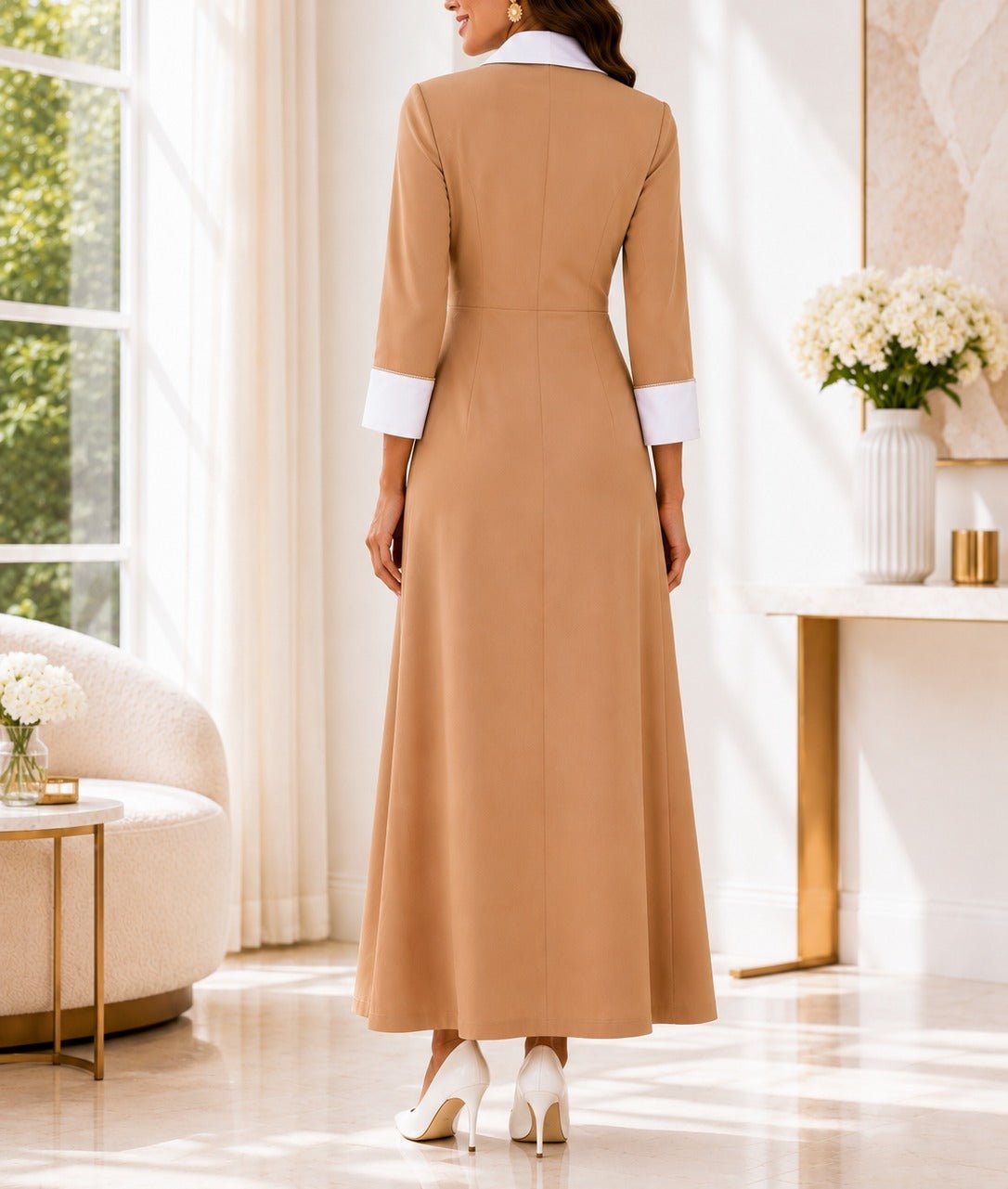 Ladies New Feeling Collar Button Front Dress-Beige - StylePhase SA