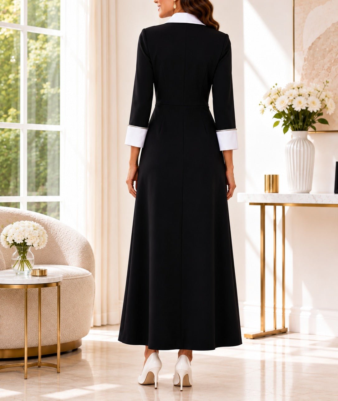 Ladies New Feeling Collar Button Front Dress-Black - StylePhase SA
