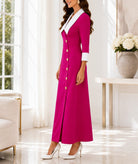 Ladies New Feeling Collar Button Front Dress-Cerise - StylePhase SA