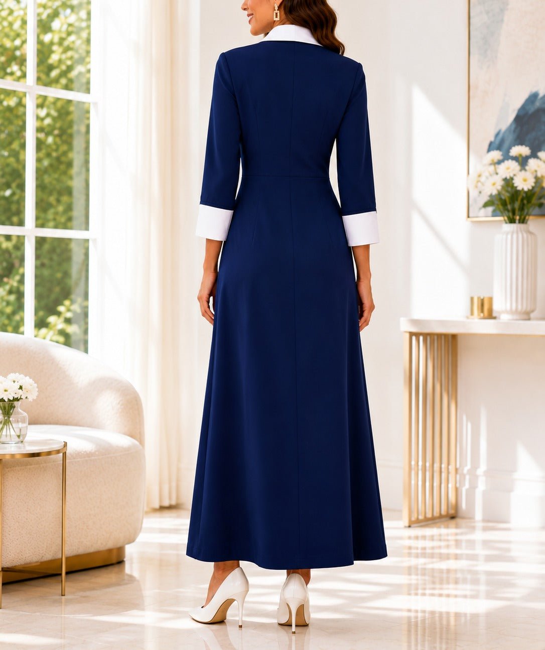 Ladies New Feeling Collar Button Front Dress-Navy - StylePhase SA