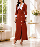 Ladies New Feeling Collar Button Front Dress-Rust - StylePhase SA
