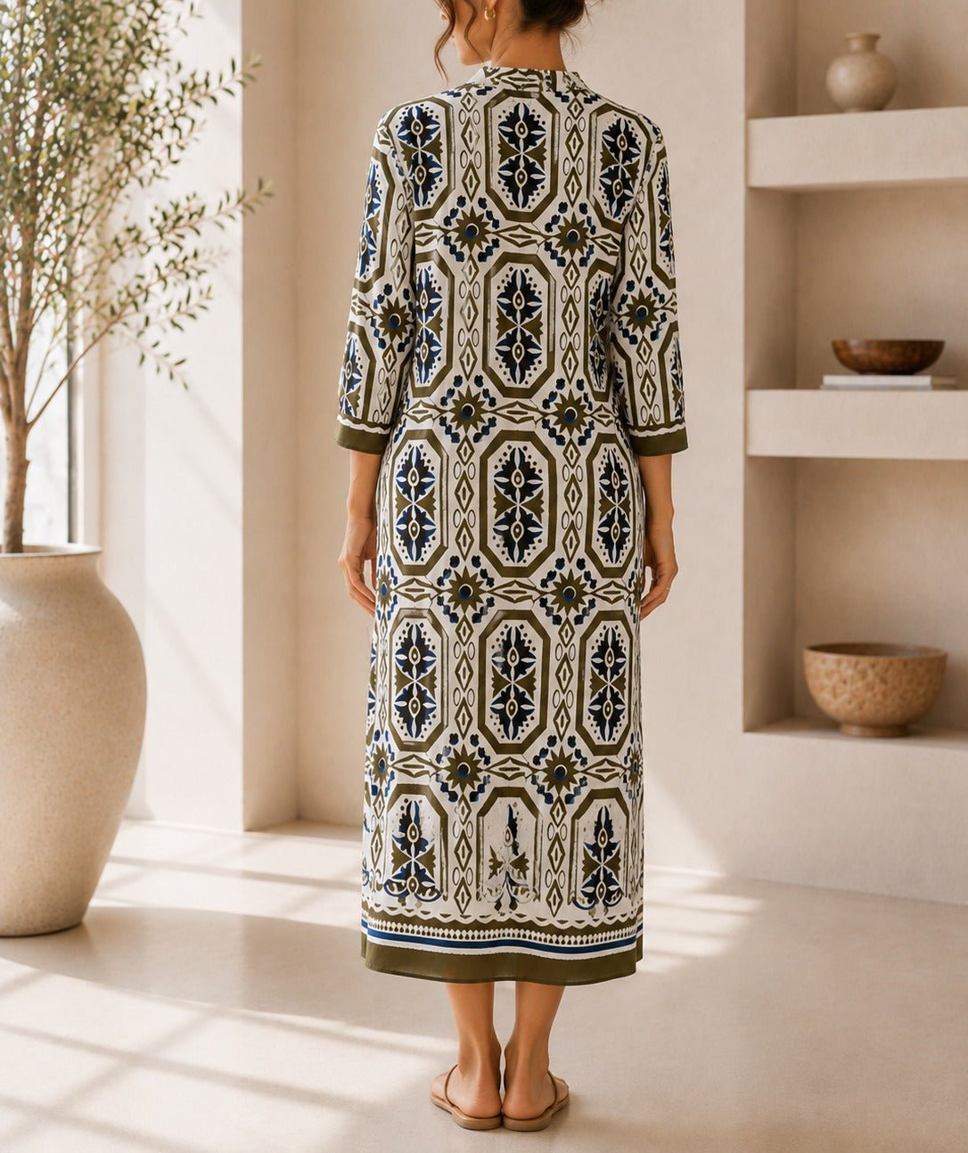 Ladies New Feeling Collar Button Olive Dress - StylePhase SA