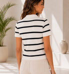 Ladies New Feeling Cream Collar Zip Stripe Top - StylePhase SA