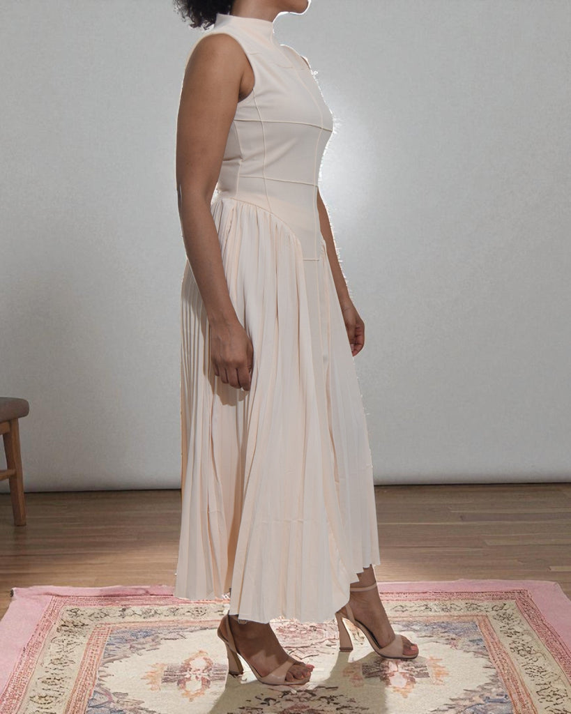 Ladies New Feeling Cream Pleated Pocket Dress - StylePhase SA