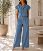 Ladies New Feeling Cropped Shirt And Wide Leg Pants -Blue - StylePhase SA