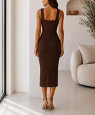 Ladies New Feeling Dark Brown Midi Bodycon Dress - StylePhase SA