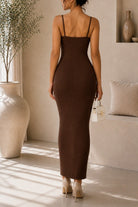 Ladies New Feeling Dark Brown Strappy Bodycon Dress - StylePhase SA