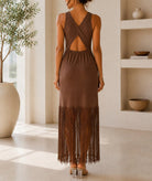 Ladies New Feeling Dark Brown Tassel End Dress - StylePhase SA