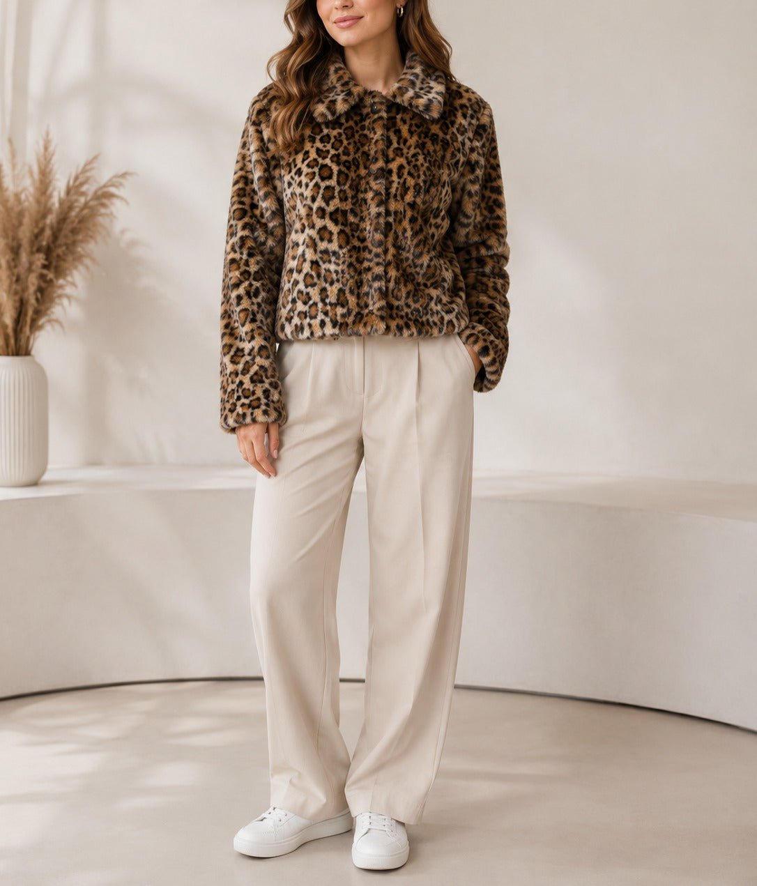 Ladies New Feeling Faux Fur Leopard Print Jacket - StylePhase SA