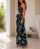 Ladies New Feeling Floral Corset Top And Tie Front Pants-Black - StylePhase SA