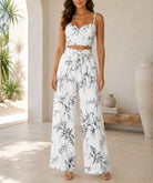 Ladies New Feeling Floral Corset Top And Tie Front Pants-Cream & Grey - StylePhase SA