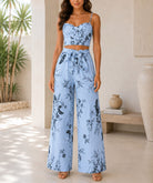 Ladies New Feeling Floral Corset Top And Tie Front Pants-Light Blue - StylePhase SA