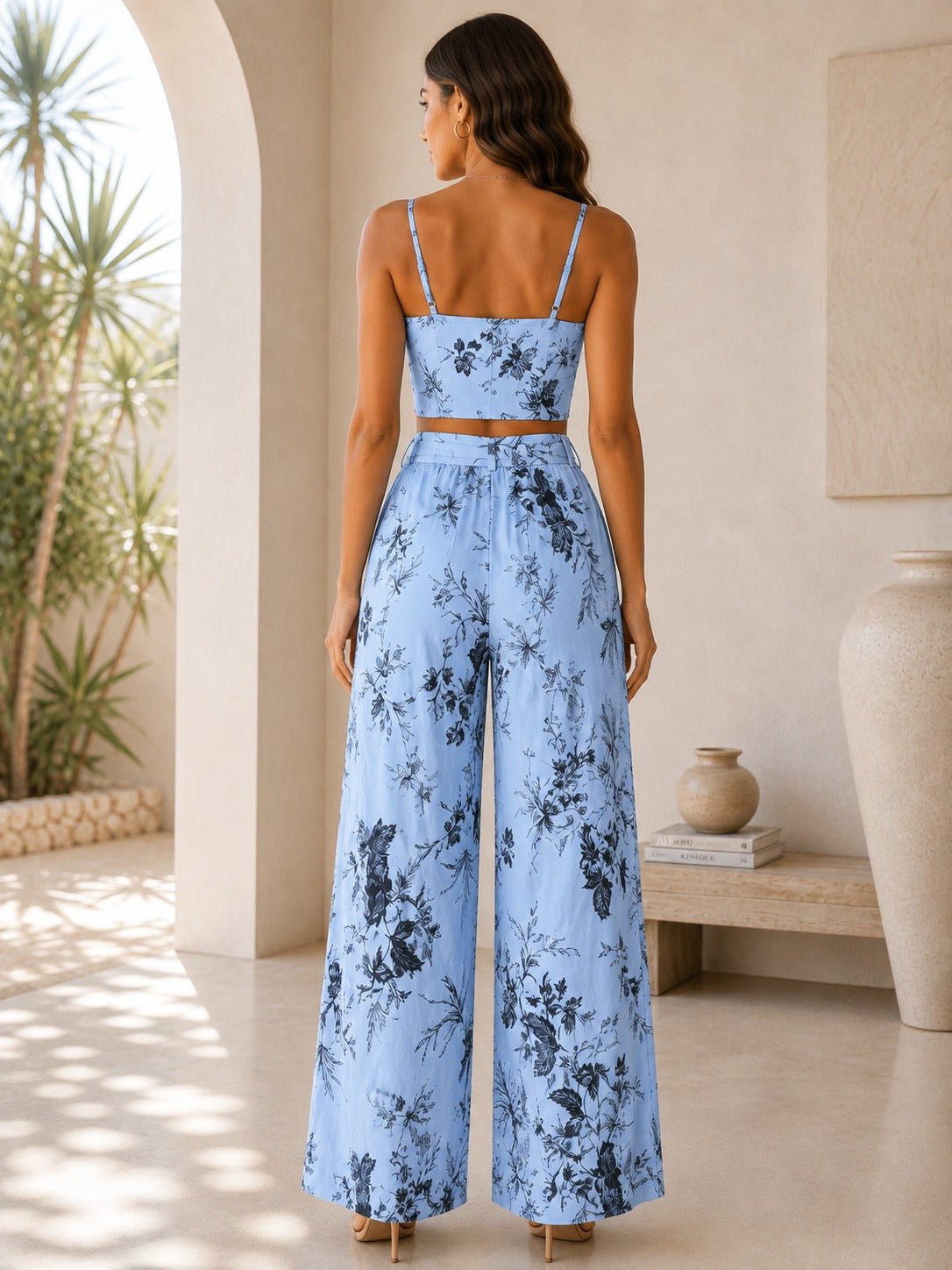Ladies New Feeling Floral Corset Top And Tie Front Pants-Light Blue - StylePhase SA