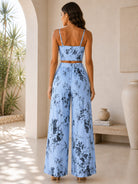 Ladies New Feeling Floral Corset Top And Tie Front Pants-Light Blue - StylePhase SA