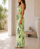 Ladies New Feeling Floral Corset Top And Tie Front Pants-Lime - StylePhase SA