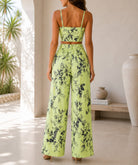 Ladies New Feeling Floral Corset Top And Tie Front Pants-Lime - StylePhase SA