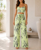 Ladies New Feeling Floral Corset Top And Tie Front Pants-Lime - StylePhase SA