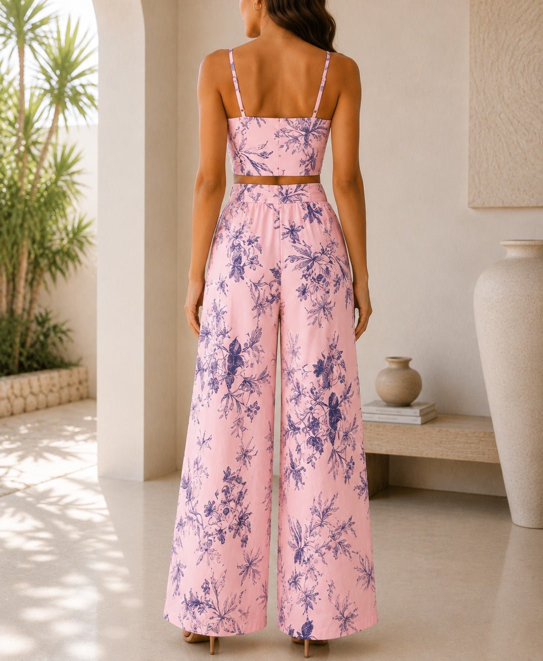 Ladies New Feeling Floral Corset Top And Tie Front Pants-Peach - StylePhase SA
