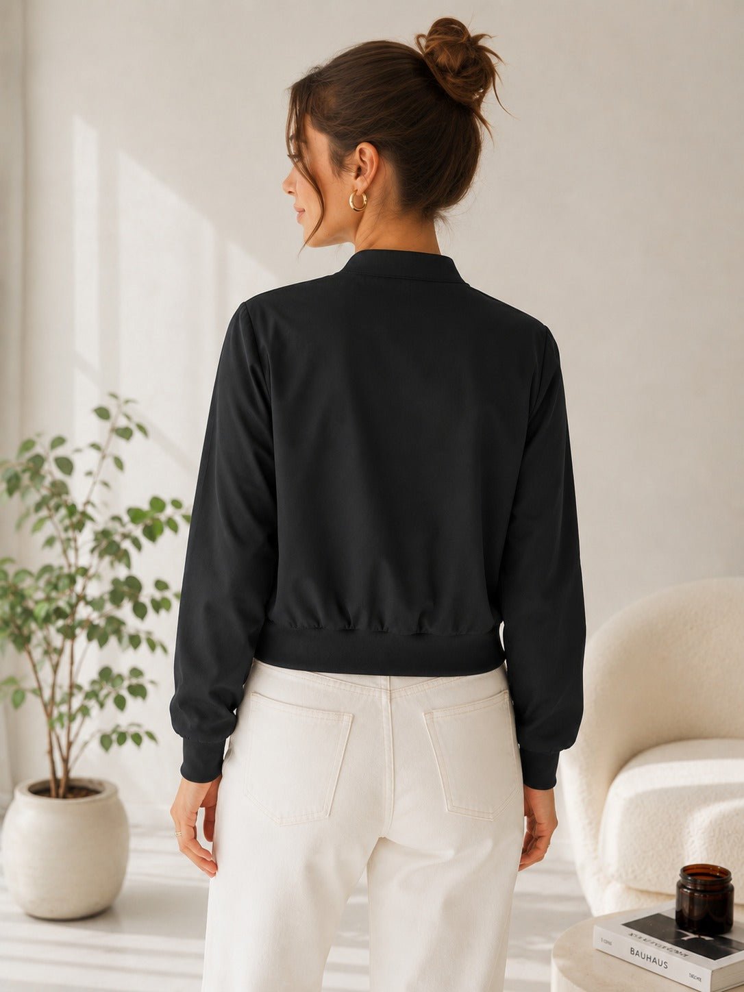 Ladies New Feeling Front Pocket Crop Jacket-Black - StylePhase SA