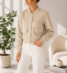 Ladies New Feeling Front Pocket Crop Jacket-Stone - StylePhase SA